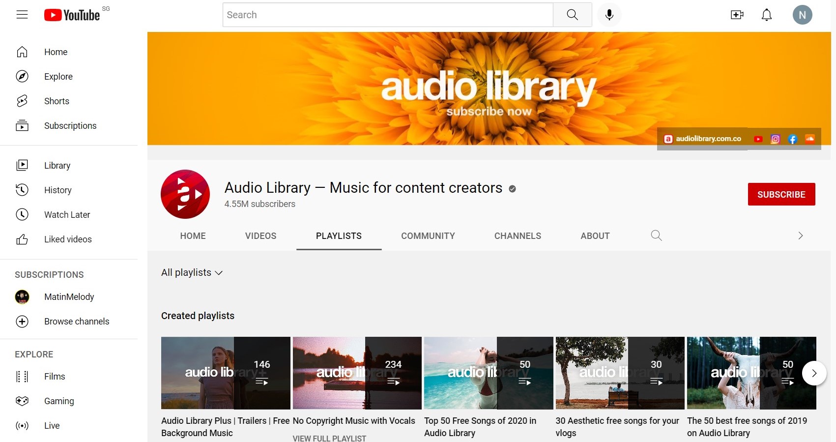 YouTube audio library